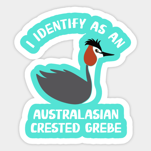 I Identify as an Australasian Crested Grebe Sticker by Alissa Carin